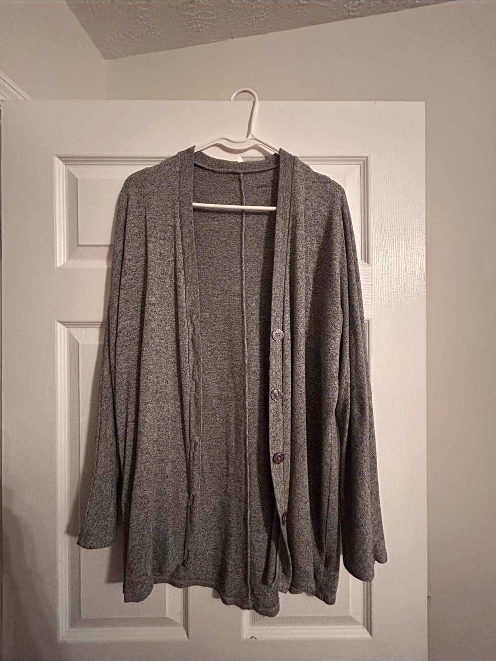 American Eagle Outfitters Gray Open-Front Button Cardigan